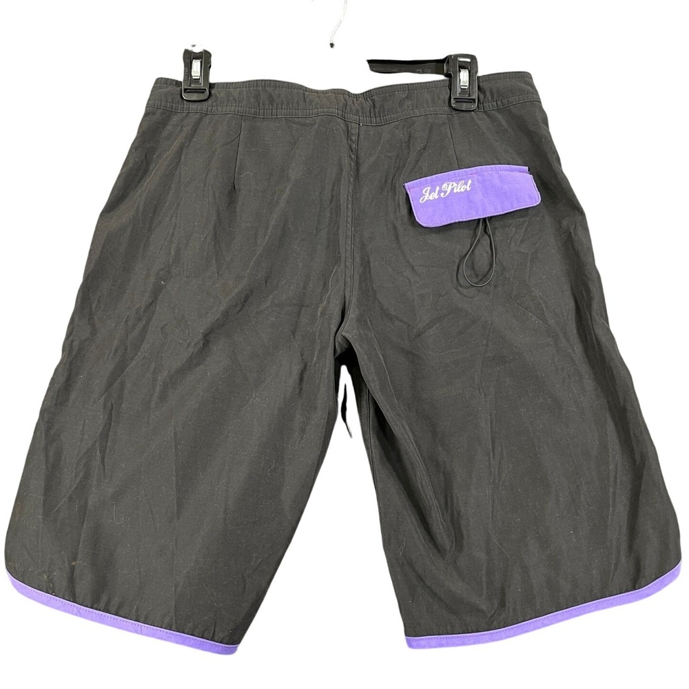 Jet Pilot Board Shorts Womens 7 Black Purple Contrast Piping Surf Swimwear
